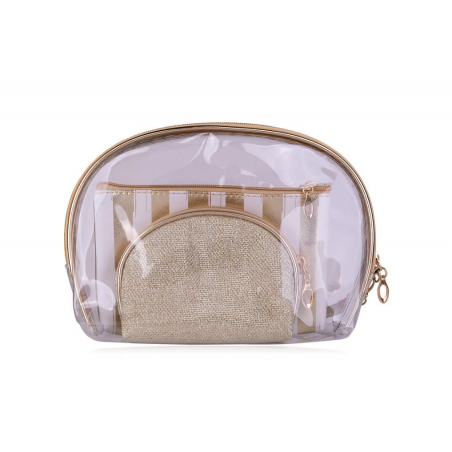 Set de 3 Trousse de toilette/maquillage doré
