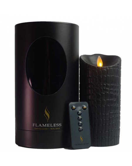 Flameless Bougie LED de décoration finition cire crocodile noir 8cmx18cm