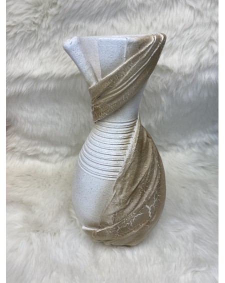 Déco Vase avec tissus Blanc & Doré 30cm