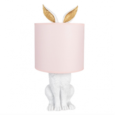 LAMPE DE TABLE LAPIN AVEC CHAPEAU ROSE 20x43cm