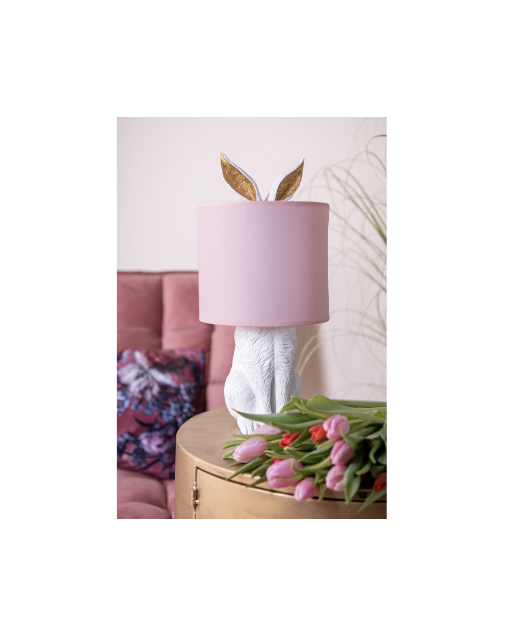 LAMPE DE TABLE LAPIN AVEC CHAPEAU ROSE 20x43cm