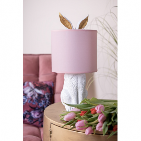 LAMPE DE TABLE LAPIN AVEC CHAPEAU ROSE 20x43cm